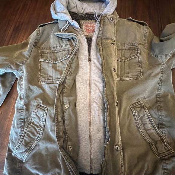 Levi's Men's Cotton Olive Denim Faux Shearling Utility Field Jacket, Size Large - Picture 3 of 16
